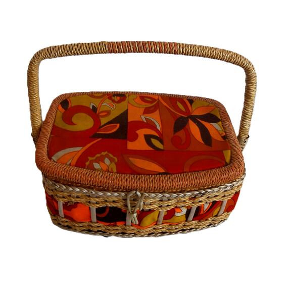Vintage Sewing Storage Basket Retro Mod Psychedelic Pattern READ - Picture 2 of 9